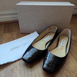 Jimmy Choo Mirele Croc Embossed Leather Flats Black EU 41
